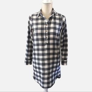 Marine Layer Effie Popover buffalo plaid dress heather grey/off white sz XS